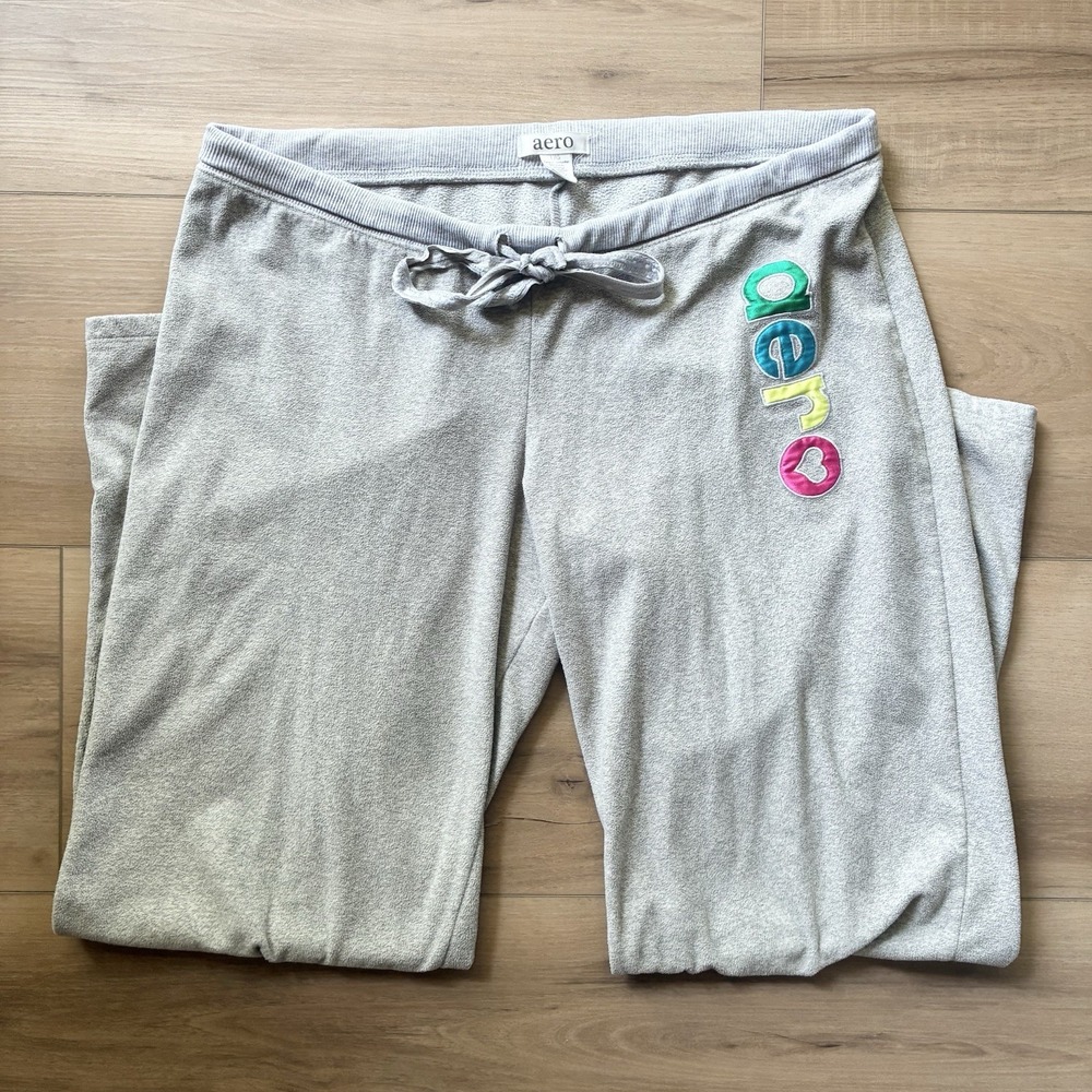 Y2K Aeropostale Aero Spell Out Fleece Low Rise Gray Sweatpants Womens Large
